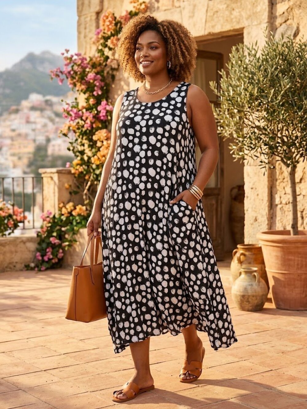 Vine Street Apparel Black Dress with White Polka Dot Print.  Size 2x NWT
